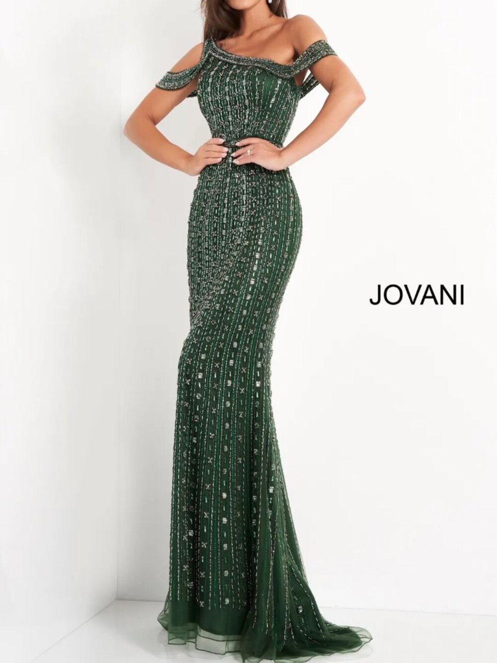 Jovani Emerald One Shoulder Formal Gown